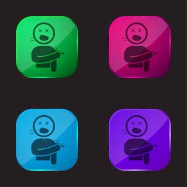 Boy Screaming Hurted With A Knife In His Shoulder four color glass button icon