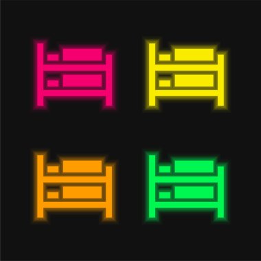 Berth Bed four color glowing neon vector icon clipart