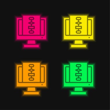 Algoritma dört renk parlayan neon vektör simgesi