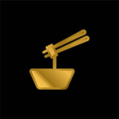 Çubuklu Ramen Kasesi Altın kaplama metalik ikon veya logo vektörü