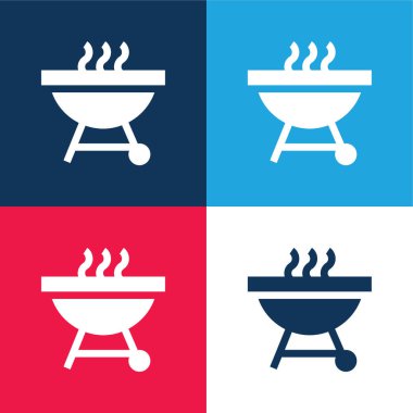 Barbekü mavi ve kırmızı dört renk minimal simge kümesi