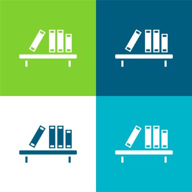 Kitap rafı Düz 4 renk minimal simgesi seti
