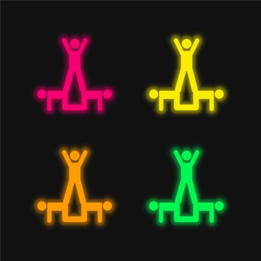 Akrobatik Akrobatlar Grubu Silueti 4 renkli parlayan neon vektör simgesi