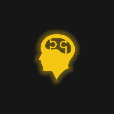 Bald Head With Puzzle Brain yellow glowing neon icon clipart