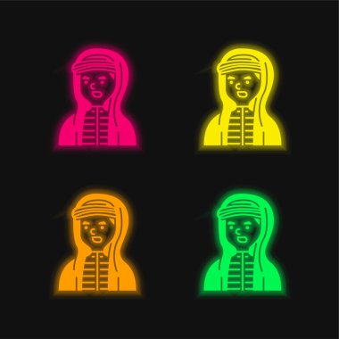 Dört renkli parlak neon vektör simgesi