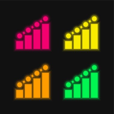 Bar Chart four color glowing neon vector icon clipart