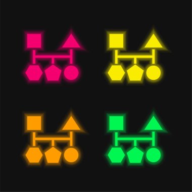 Beş Geometrik Temel Siyah Şekillerin Blokları Dört Renkli Parlak Neon Vektör simgesi