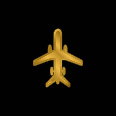 Tekerlekli uçak altın kaplama metalik simge veya logo vektörü