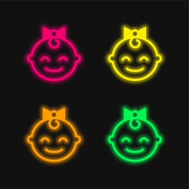 Bebek dört renk parlayan neon vektör simgesi