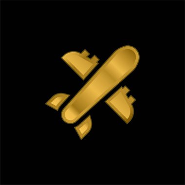 Uçak altın kaplama metalik simge veya logo vektörü