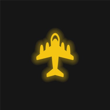 Dört Motorlu Büyük Uçak Sarı Parlak Neon simgesi