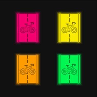 Bisiklet Yolu dört renk parlayan neon vektör simgesi