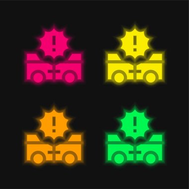 Accident four color glowing neon vector icon clipart