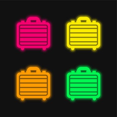 Evrak çantası dört renk parlayan neon vektör simgesi