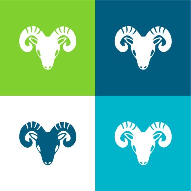Aries Zodiac Symbol Of Frontal Goat Head Flat four color minimal icon set clipart