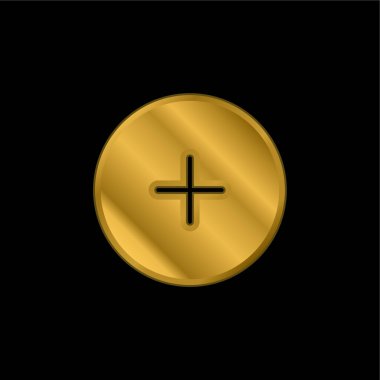 Yuvarlak Düğme altın kaplama metalik simge veya logo vektörü ekle