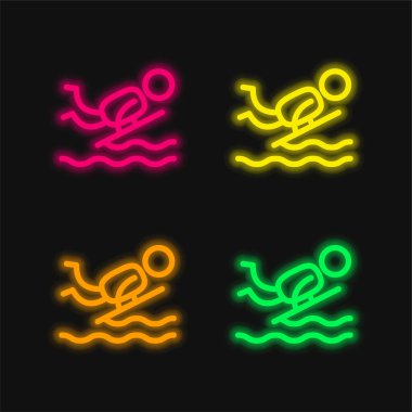 Bodyboard dört renk parlayan neon vektör simgesi