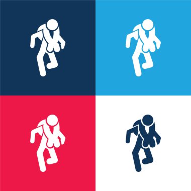 Macera Spor Silüetleri mavi ve kırmızı en az dört renk simgesi seti