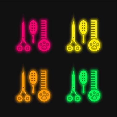 Güzellik Salonu. Dört renkli parlak neon vektör simgesi.