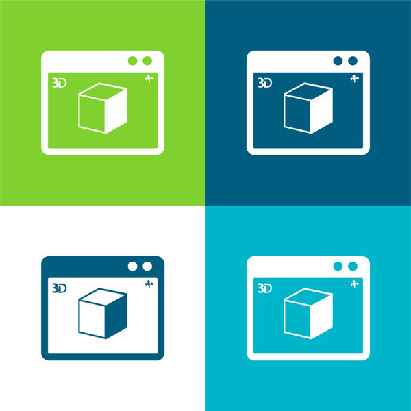 3d Принтер Прямоугольное окно Символ плоский четырехцветный минимальный набор значков