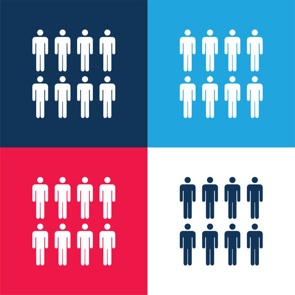 8 Persons blue and red four color minimal icon set