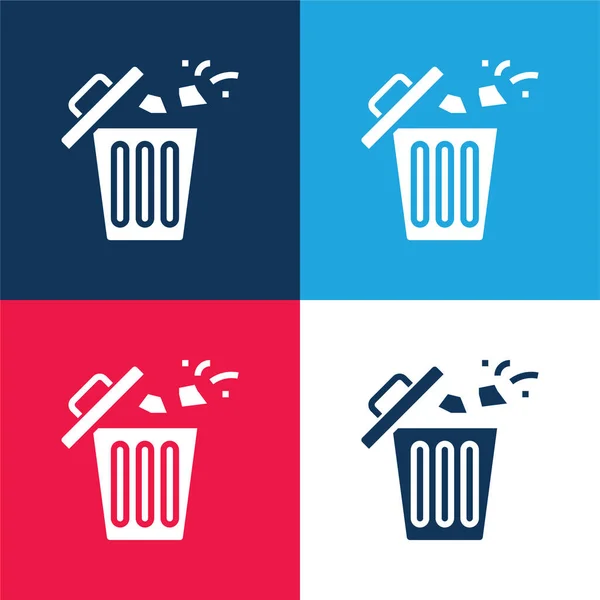 Bin Blauw Rood Vier Kleuren Minimale Pictogram Set — Stockvector