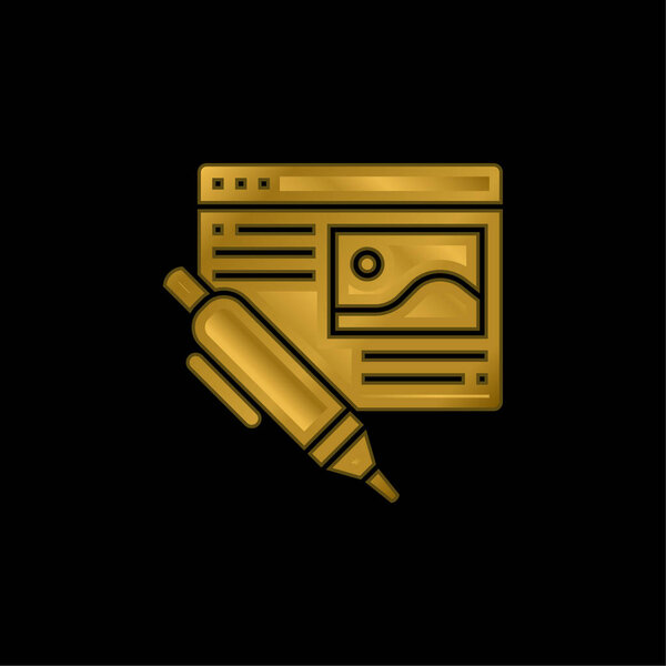 Блог позолоченный металлический значок или вектор логотипа