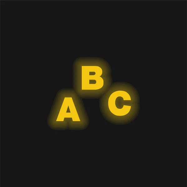 Abc Istruzione Giallo Brillante Icona Neon — Vettoriale Stock