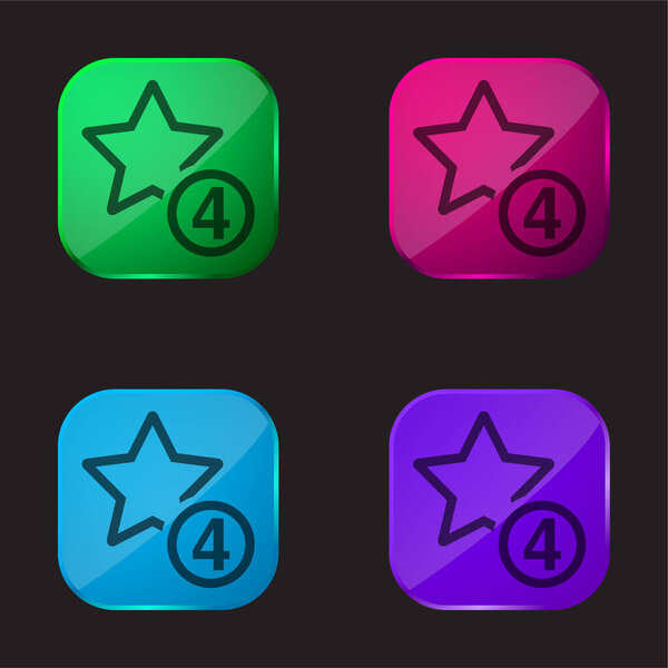 4 Stars Sign four color glass button icon