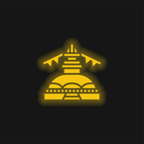Boudhanath yellow glowing neon icon
