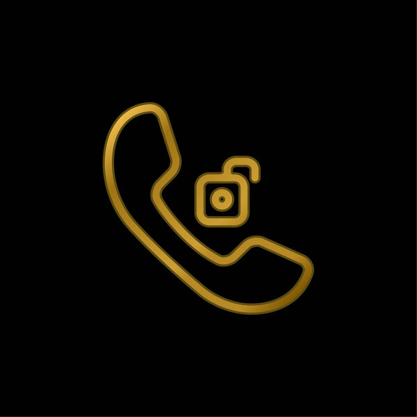Аурикулярный телефон Разблокированный золотой металлический значок или вектор логотипа