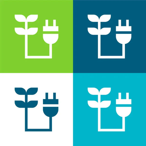Bioenergia Set Icone Minime Quattro Colori Piatti — Vettoriale Stock