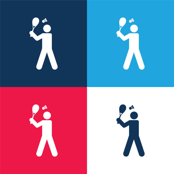 Badminton Player blue and red four color minimal icon set