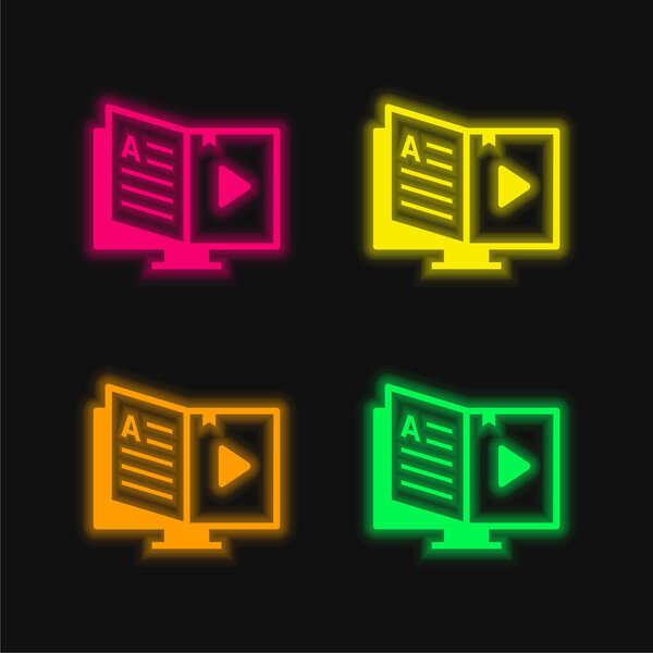 Книга четырех цветов светящийся неоновый вектор значок