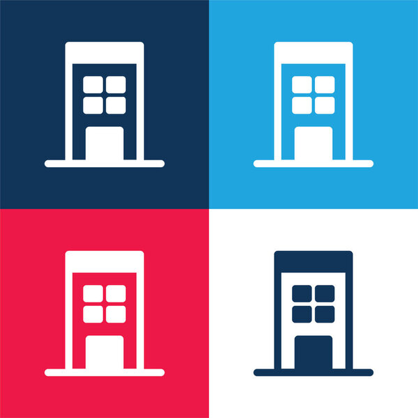 Большой Здание синий и красный четыре цвета минимальный набор значков