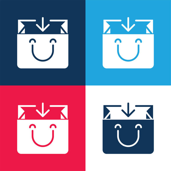 Bag blue and red four color minimal icon set