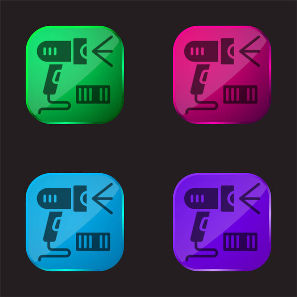 Barcode four color glass button icon
