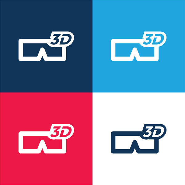 3D Glass Symbol blue and red four color minimal icon set