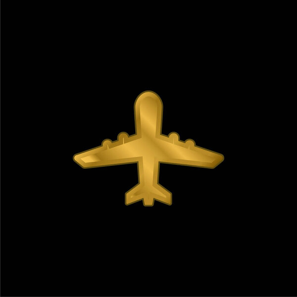 Airplane Upward gold plated metalic icon or logo vector