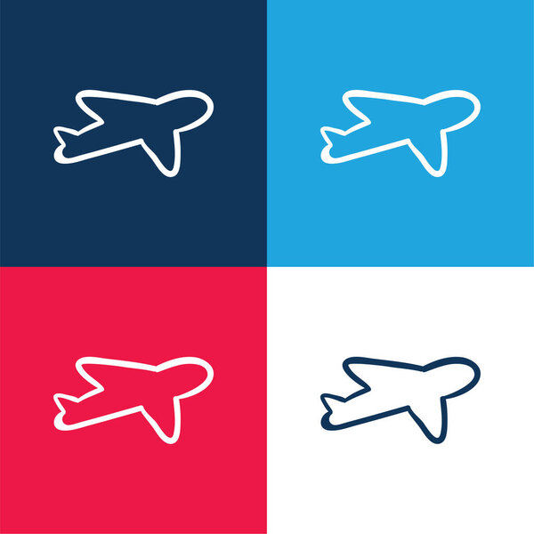 Самолет Наброски синий и красный четыре цвета минимальный набор значков