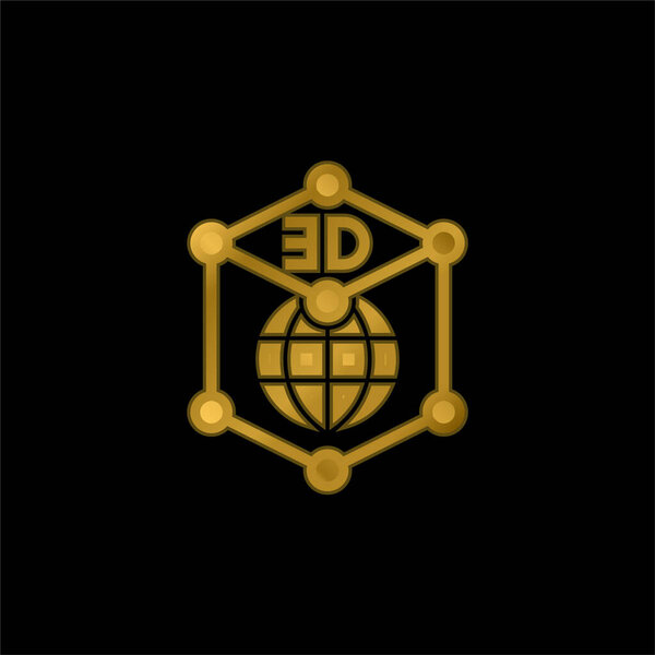 3d Graphics gold plated metalic icon or logo vector