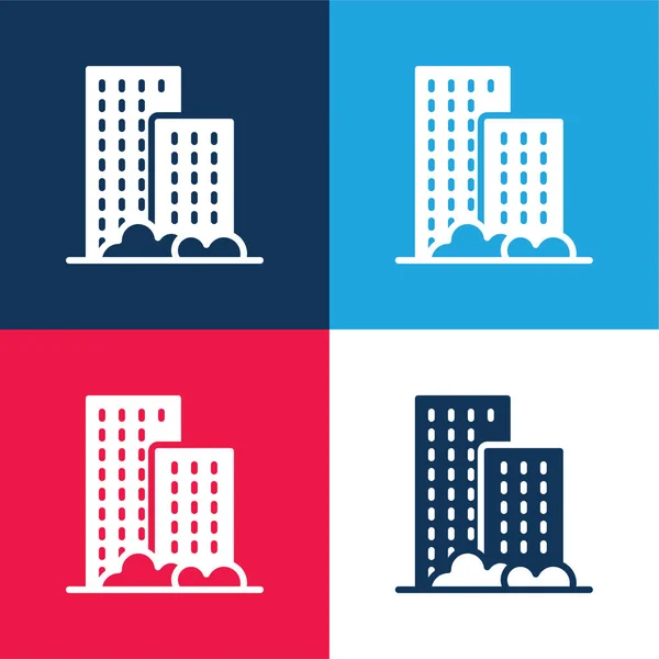 Apartamento Azul Vermelho Quatro Cores Conjunto Ícones Mínimos — Vetor de Stock