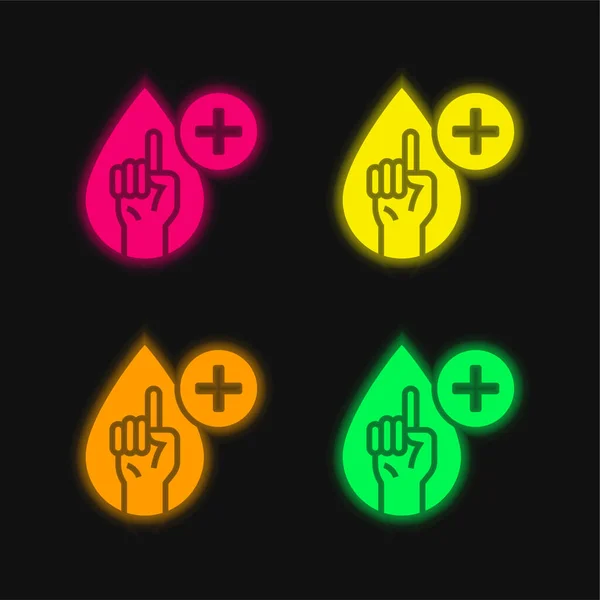 Bloedtest Vier Kleuren Gloeiende Neon Vector Pictogram — Stockvector