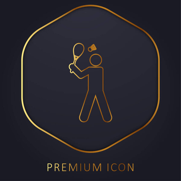 Badminton Player golden line premium logo or icon