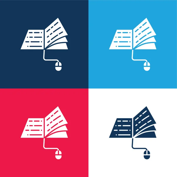 Libro Blu Rosso Quattro Colori Set Icone Minime — Vettoriale Stock