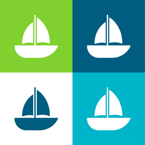 Лодка Плоский четырехцветный минимальный набор значков