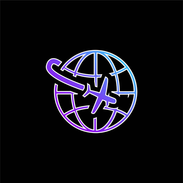 Полет самолета вокруг голубого вектора градиента планеты