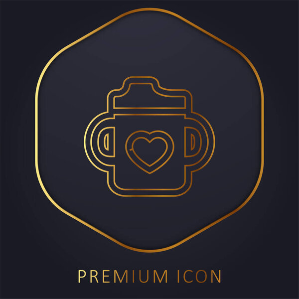 Baby Bottle With A Heart golden line premium logo or icon