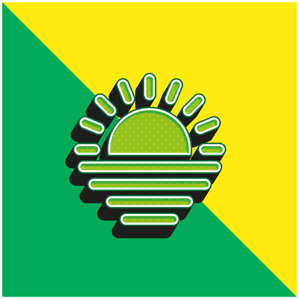 Beach Sunset Green and yellow modern 3d vector icon logo