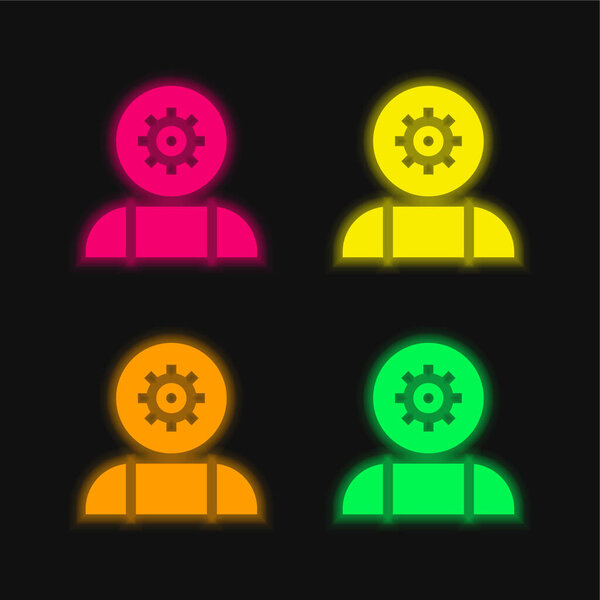 Artificial Intelligence four color glowing neon vector icon